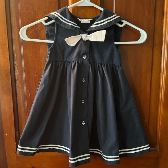 Little Girls Sailor Dress Size 3T Nautical Button Down - Picture 1 of 8